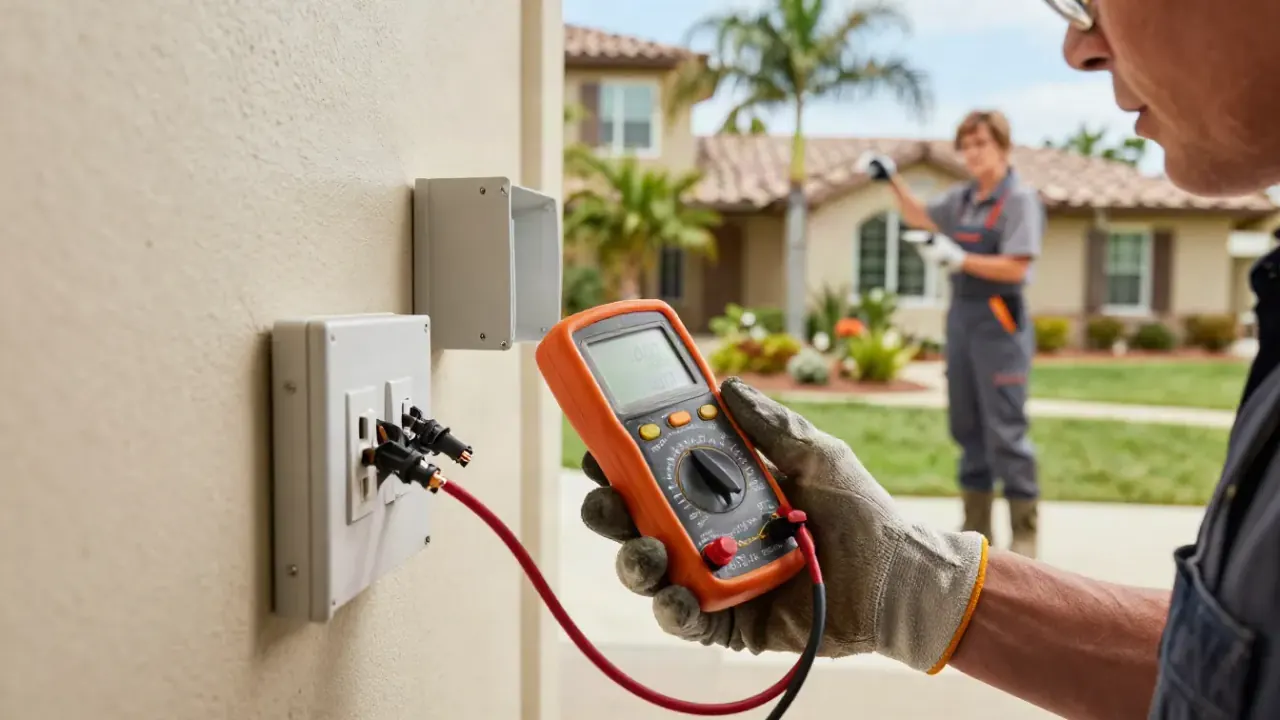 Electrician wiring a 240-volt electric range circuit in a Fort Pierce kitchen